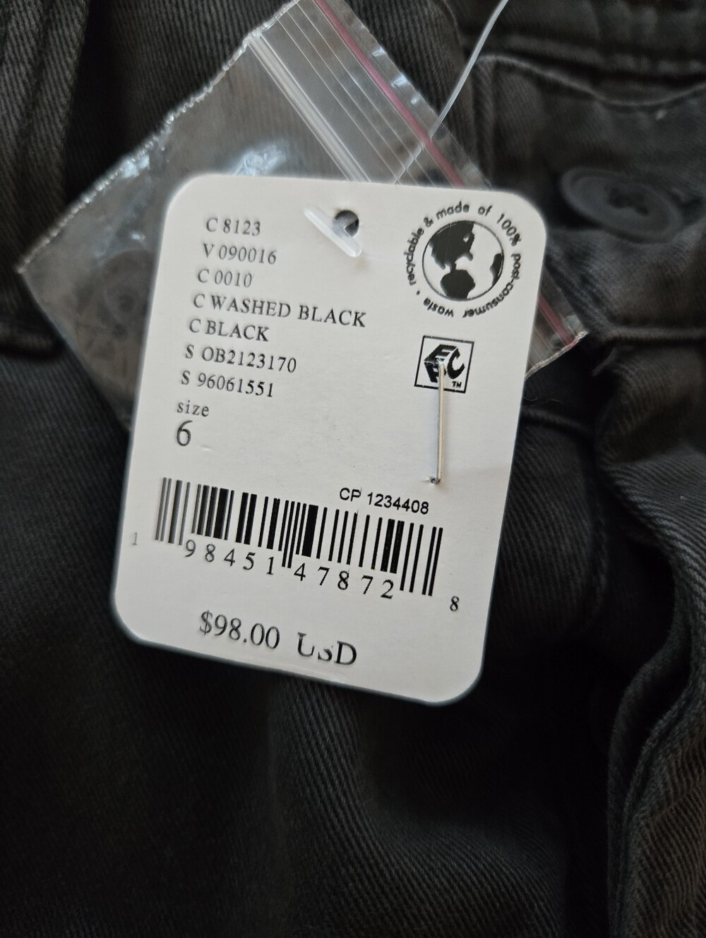 NWT Free People We The Free Lay Down Chino Trousers Wide Leg Faded Onyx Pants 6 - Picture 9 of 11